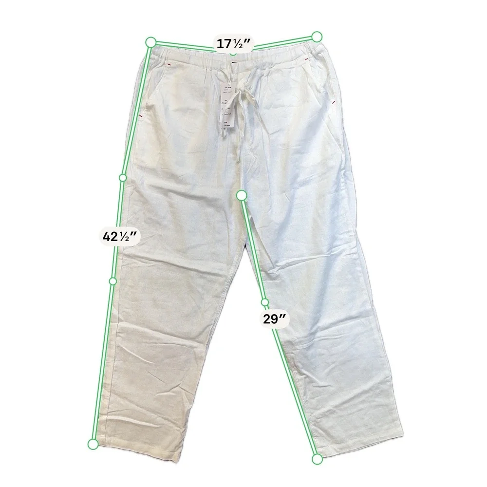 Linen Drawstring Pants Mens XL White New Casual Straight Leg